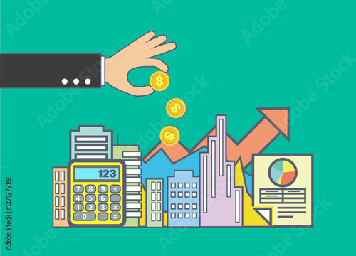 Flat line illustration design for property investment, real estate management