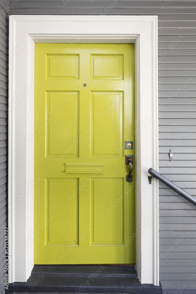 Lime Green Front Door framed in white wood. New Entry door green Lime Green Front Door framed in white wood. New Entry door green