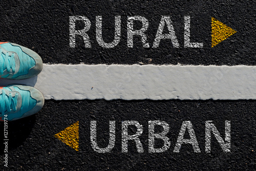 Rural Urban with arrow different way concept to choose way to ur