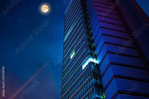 Photography Super Moon and Tokyo Buildings