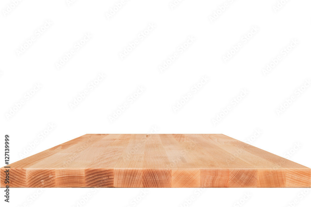 Wood table top on white background - can be used for display or Wood table top on white background - can be used for display or