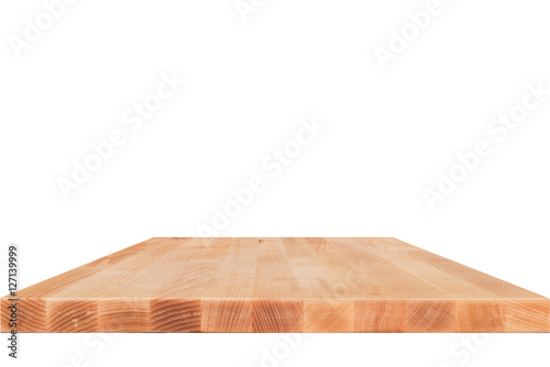 Wood table top on white background - can be used for display or