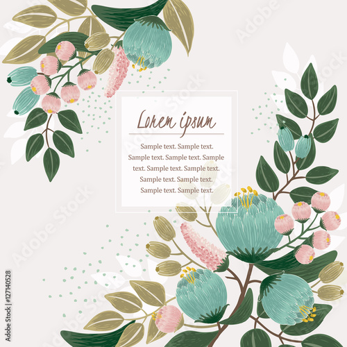 Vector illustration of a beautiful floral bouquet with spring flowers. Beige background