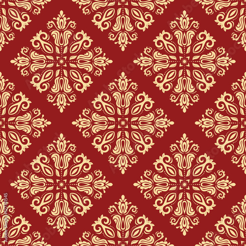 Seamless classic vector red and golden pattern. Traditional orient ornament