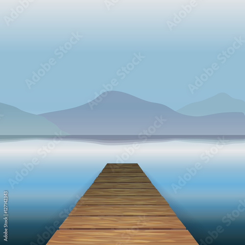 Wooden pier mountains