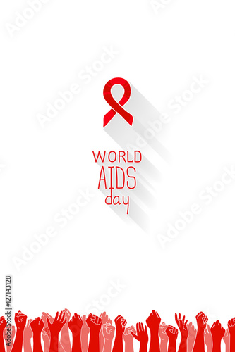 World AIDS Day, 1st December, vector poster template. Red ribbon, hand drawn design element. Isolated on white
