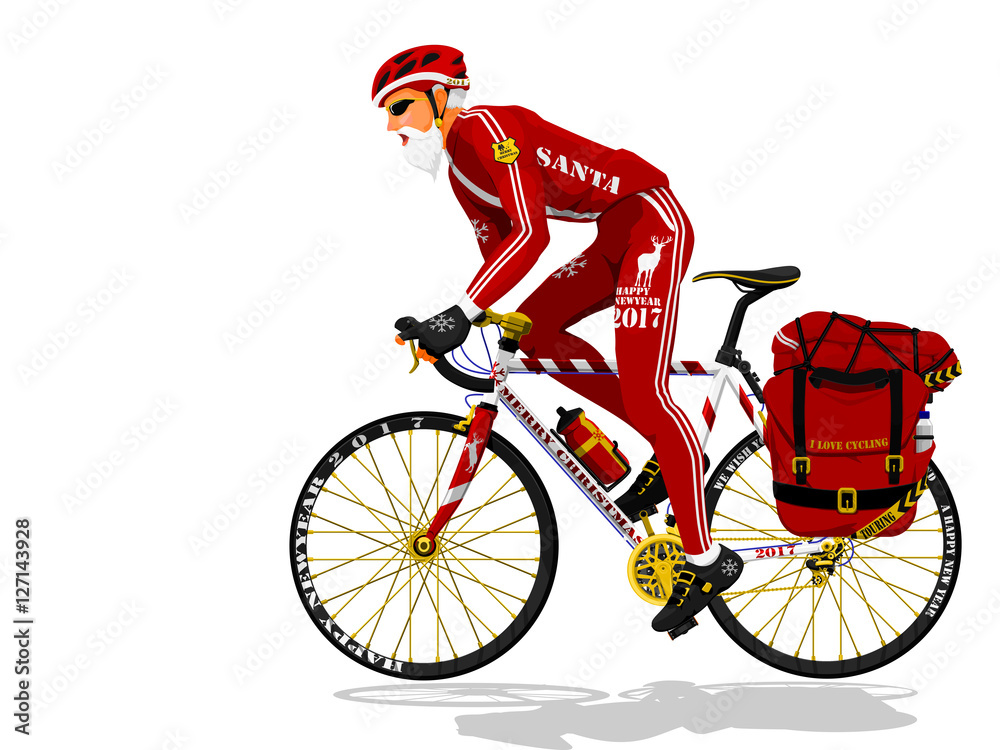 Obraz premium Santa is riding touring bike on transparent background 