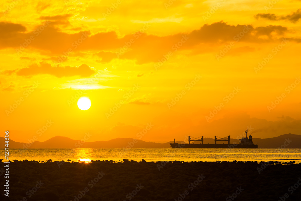 beautiful sunset over sea silhouette big boat beautiful sunset over sea silhouette big boat
