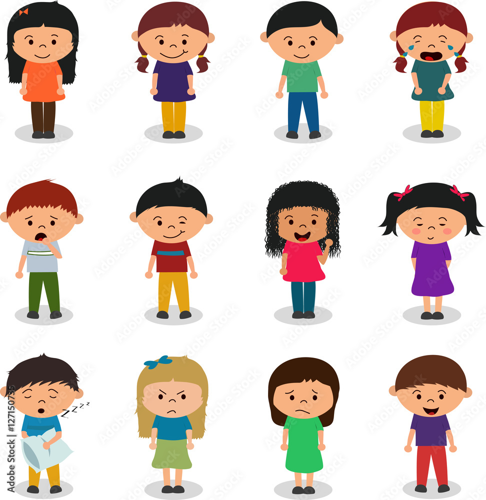Children characters expressing emotions