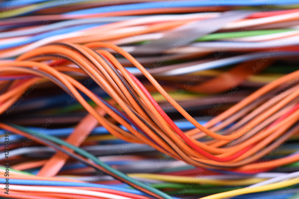 Closeup of cable and wire in internet network systems Closeup of cable and wire in internet network systems