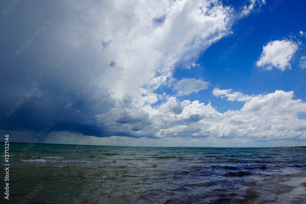 Blue sky and cloud formation over ocean water
