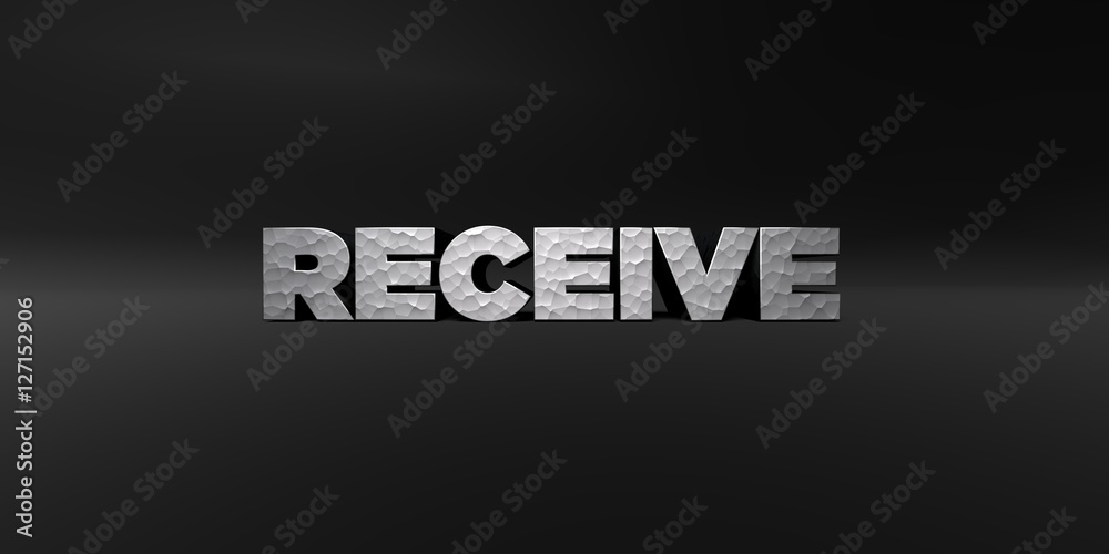 RECEIVE - hammered metal finish text on black studio - 3D rendered royalty free stock photo. This image can be used for an online website banner ad or a print postcard. RECEIVE - hammered metal finish text on black studio - 3D rendered royalty free stock photo. This image can be used for an online website banner ad or a print postcard.
