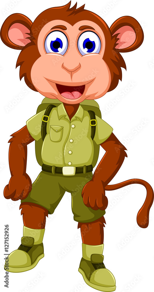 Fototapeta premium funny monkey cartoon with safari uniform