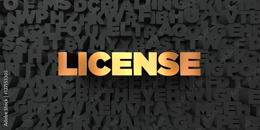 License - Gold text on black background - 3D rendered royalty free stock picture. This image can be used for an online website banner ad or a print postcard. License - Gold text on black background - 3D rendered royalty free stock picture. This image can be used for an online website banner ad or a print postcard.