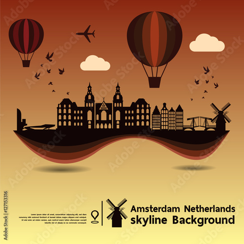 Amsterdam,Netherlands, skyline background and  travel destination, vector Illustration