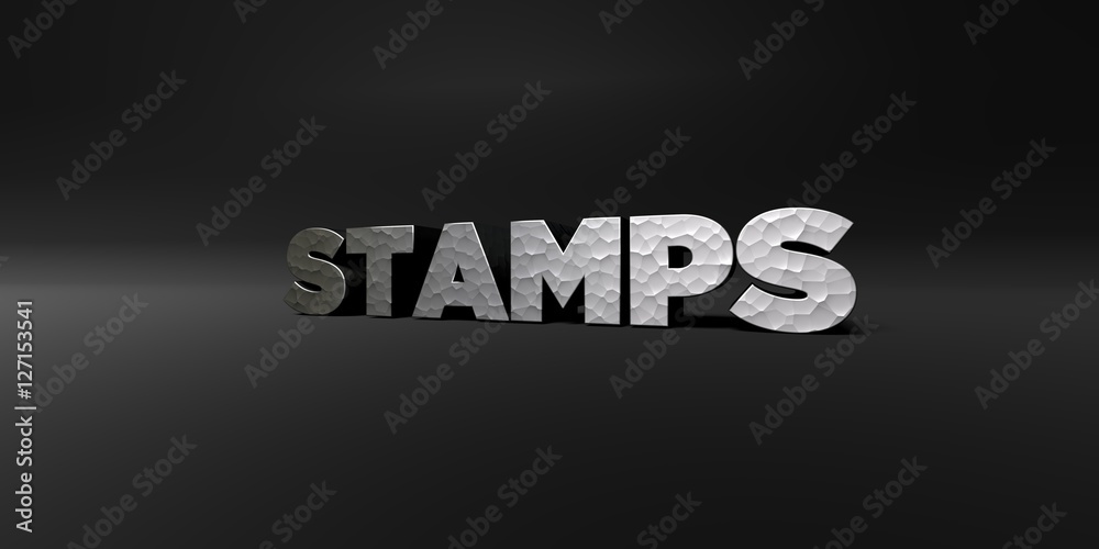 STAMPS - hammered metal finish text on black studio - 3D rendered royalty free stock photo. This image can be used for an online website banner ad or a print postcard. STAMPS - hammered metal finish text on black studio - 3D rendered royalty free stock photo. This image can be used for an online website banner ad or a print postcard.
