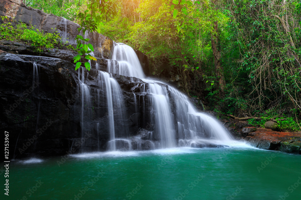 Pang Sida waterfall, beautiful waterfall in deep forest during rainy season in Pang Si Da National Park, Thailand