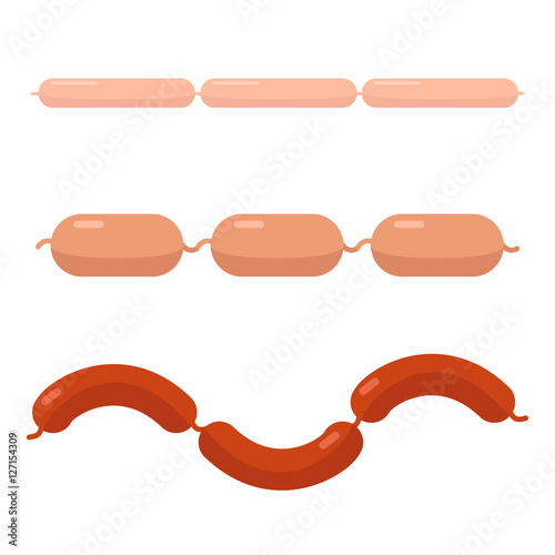 Sausages different types of set. Vector flat