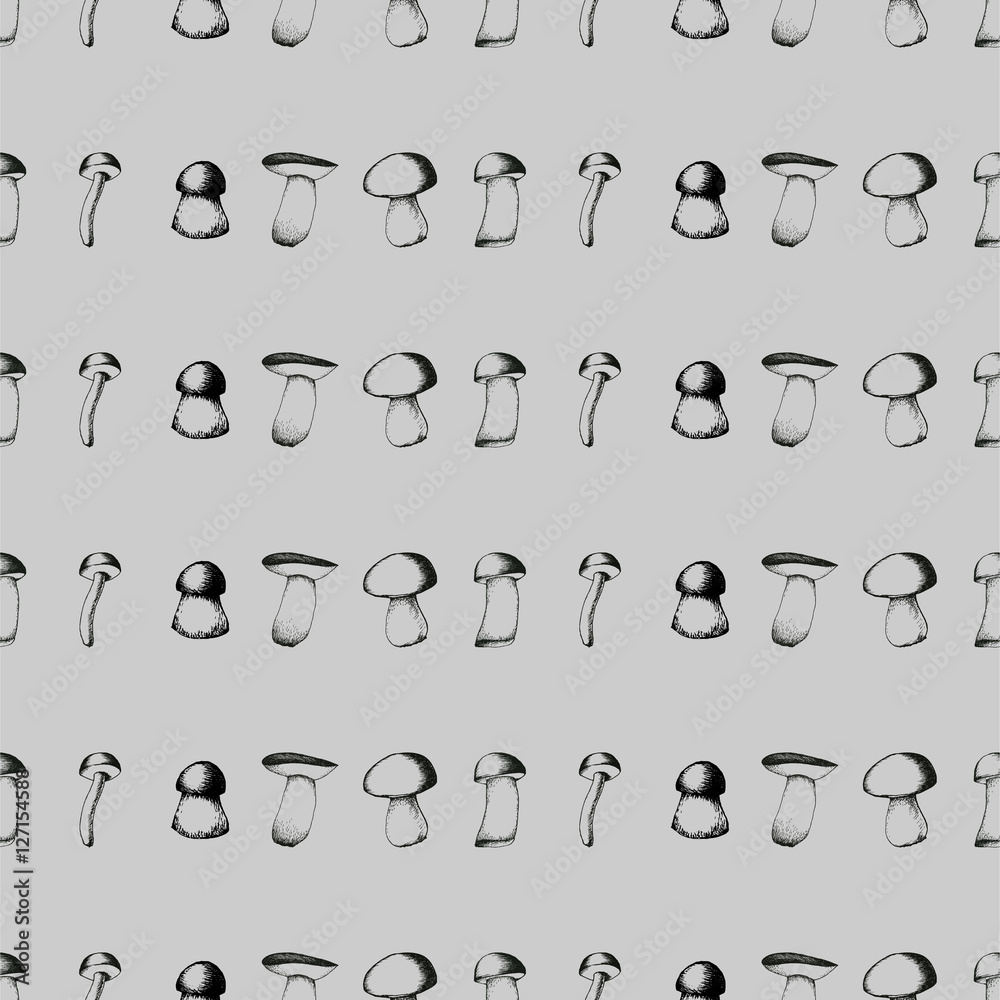 Hand drawn seamless pattern with mushrooms. Hand drawn seamless pattern with mushrooms.