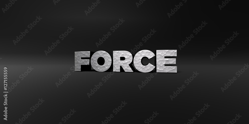 FORCE - hammered metal finish text on black studio - 3D rendered royalty free stock photo. This image can be used for an online website banner ad or a print postcard. FORCE - hammered metal finish text on black studio - 3D rendered royalty free stock photo. This image can be used for an online website banner ad or a print postcard.