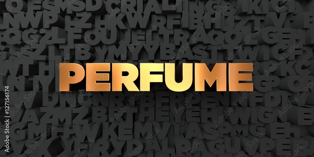 Perfume - Gold text on black background - 3D rendered royalty free stock picture. This image can be used for an online website banner ad or a print postcard. Perfume - Gold text on black background - 3D rendered royalty free stock picture. This image can be used for an online website banner ad or a print postcard.