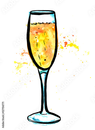 Wallpaper Mural Vector, pen, ink, and watercolor drawing of sparkling wine Torontodigital.ca