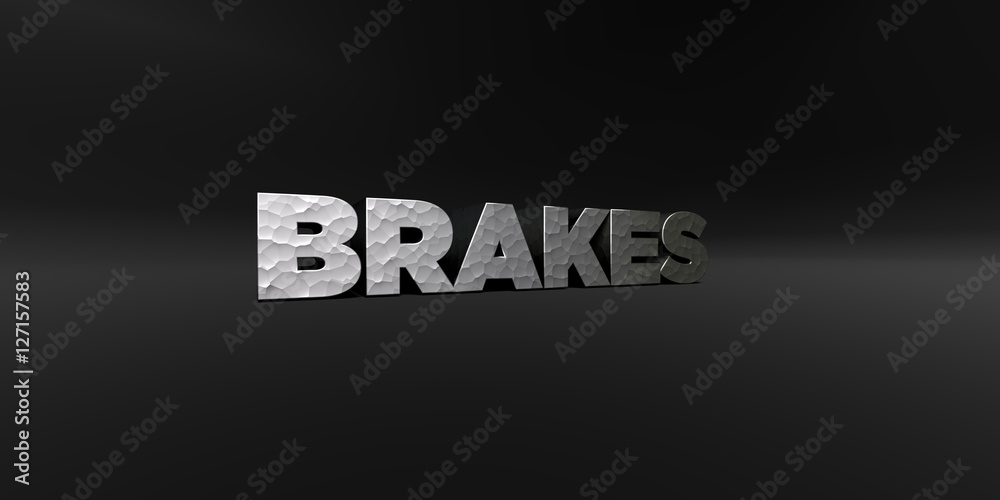 BRAKES - hammered metal finish text on black studio - 3D rendered royalty free stock photo. This image can be used for an online website banner ad or a print postcard. BRAKES - hammered metal finish text on black studio - 3D rendered royalty free stock photo. This image can be used for an online website banner ad or a print postcard.