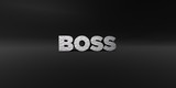 BOSS - hammered metal finish text on black studio - 3D rendered royalty free stock photo. This image can be used for an online website banner ad or a print postcard.