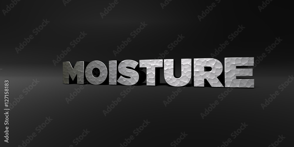 MOISTURE - hammered metal finish text on black studio - 3D rendered royalty free stock photo. This image can be used for an online website banner ad or a print postcard. MOISTURE - hammered metal finish text on black studio - 3D rendered royalty free stock photo. This image can be used for an online website banner ad or a print postcard.