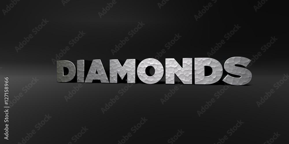 DIAMONDS - hammered metal finish text on black studio - 3D rendered royalty free stock photo. This image can be used for an online website banner ad or a print postcard. DIAMONDS - hammered metal finish text on black studio - 3D rendered royalty free stock photo. This image can be used for an online website banner ad or a print postcard.