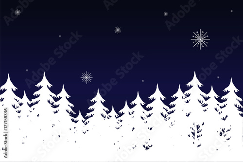 landscape with fir trees, forest background, hand drawn vector illustration