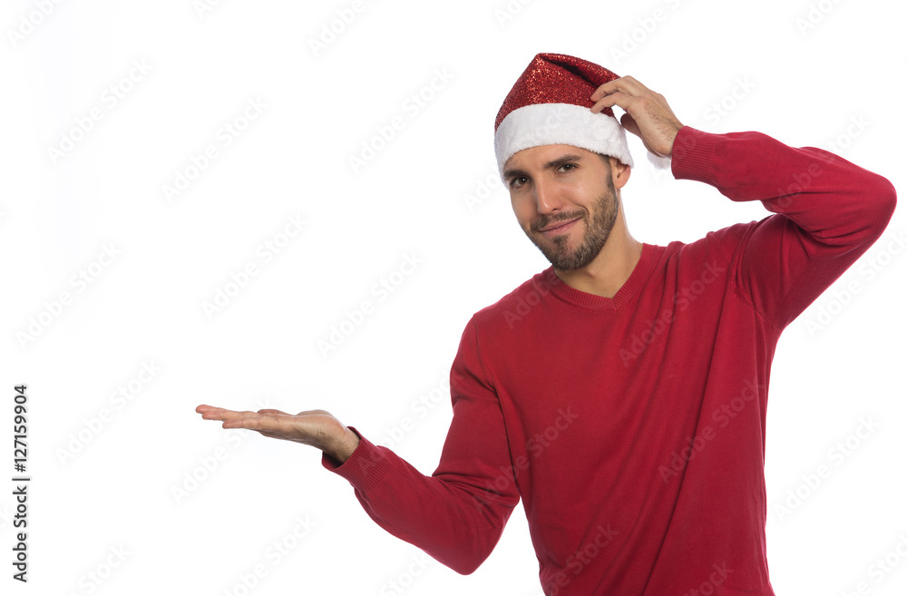 bright picture of handsome man in christmas hat bright picture of handsome man in christmas hat
