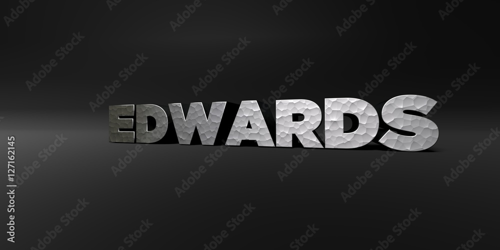 EDWARDS - hammered metal finish text on black studio - 3D rendered royalty free stock photo. This image can be used for an online website banner ad or a print postcard.