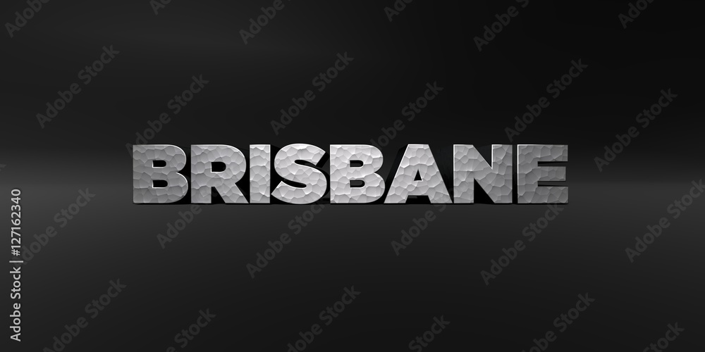 BRISBANE - hammered metal finish text on black studio - 3D rendered royalty free stock photo. This image can be used for an online website banner ad or a print postcard. BRISBANE - hammered metal finish text on black studio - 3D rendered royalty free stock photo. This image can be used for an online website banner ad or a print postcard.