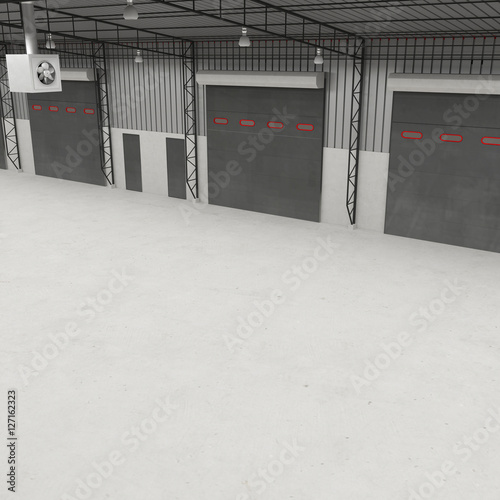 interior of a warehouse ,clean and empty. 3D illustration