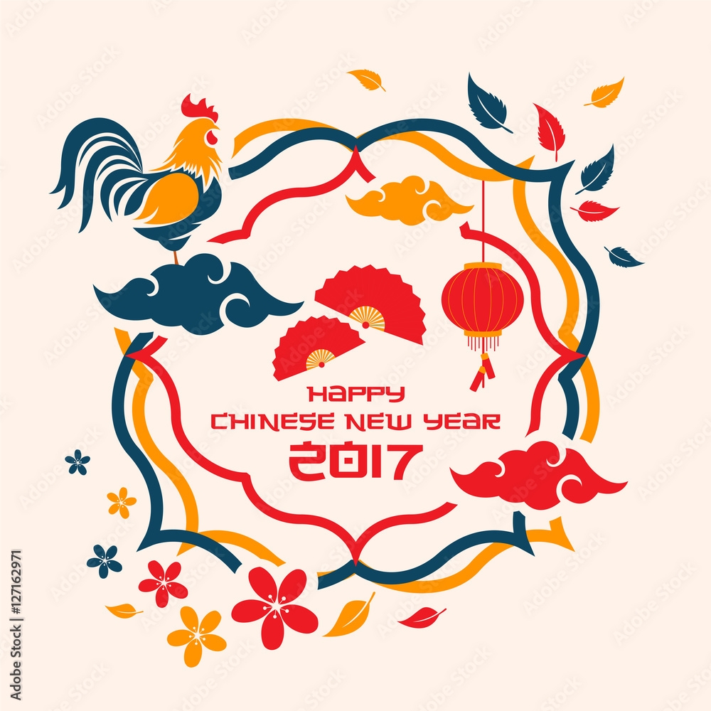 Chinese New Year 2017 Rooster Year Banner and Card Design