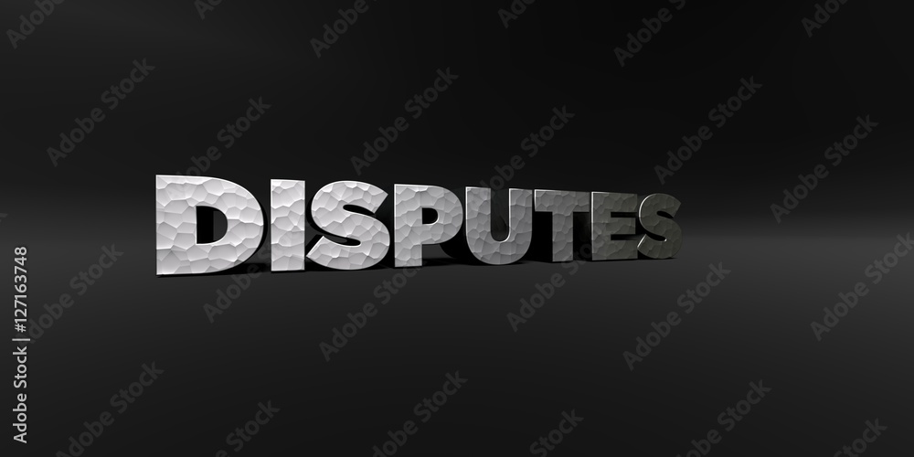 DISPUTES - hammered metal finish text on black studio - 3D rendered royalty free stock photo. This image can be used for an online website banner ad or a print postcard. DISPUTES - hammered metal finish text on black studio - 3D rendered royalty free stock photo. This image can be used for an online website banner ad or a print postcard.