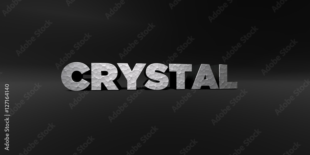 Obraz premium CRYSTAL - hammered metal finish text on black studio - 3D rendered royalty free stock photo. This image can be used for an online website banner ad or a print postcard.