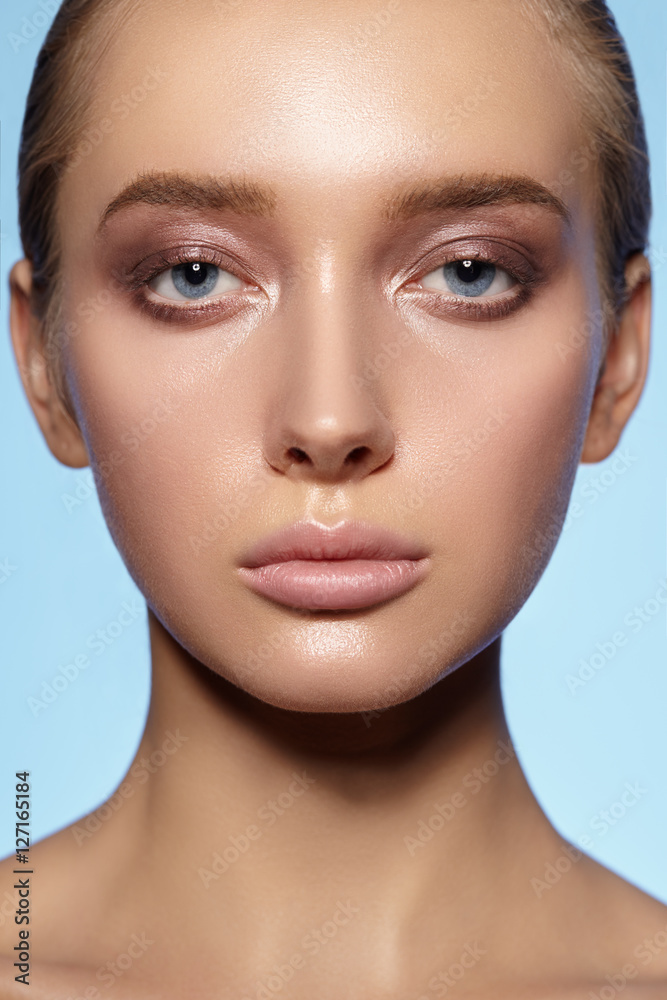 Full face portrait of attractive girl with clean skin. Full face portrait of attractive girl with clean skin.