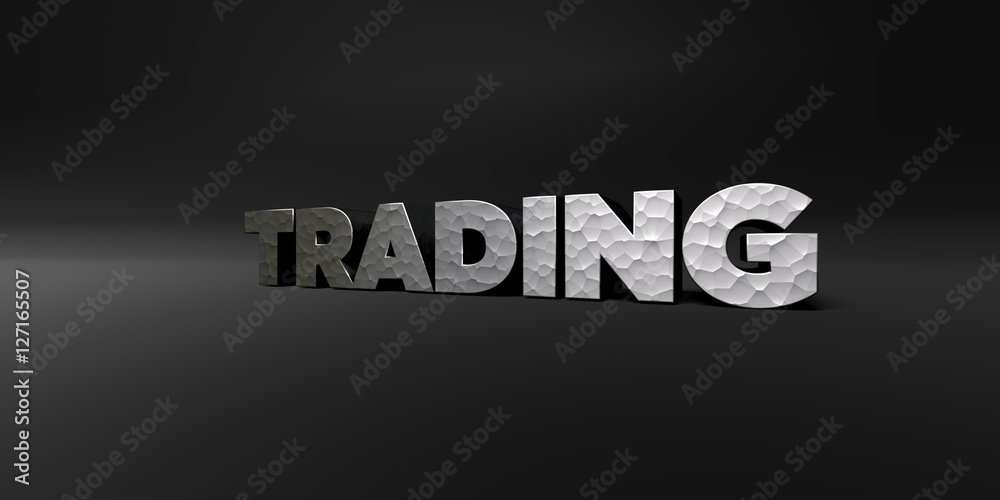 TRADING - hammered metal finish text on black studio - 3D rendered royalty free stock photo. This image can be used for an online website banner ad or a print postcard. TRADING - hammered metal finish text on black studio - 3D rendered royalty free stock photo. This image can be used for an online website banner ad or a print postcard.
