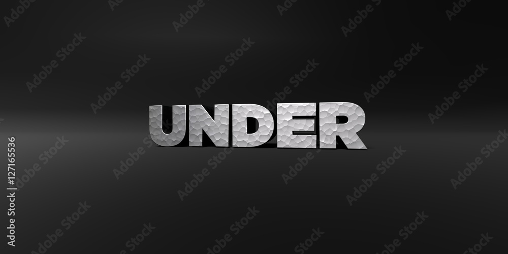 UNDER - hammered metal finish text on black studio - 3D rendered royalty free stock photo. This image can be used for an online website banner ad or a print postcard. UNDER - hammered metal finish text on black studio - 3D rendered royalty free stock photo. This image can be used for an online website banner ad or a print postcard.