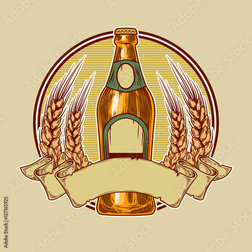 Vector vintage template for cold beer advertising.