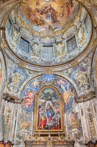 BRESCIA, ITALY - MAY 22, 2016: The Immaculate chapel in church Chiesa di San Francesco d'Assisi with Immaculate altar piece by Grazio Cossali (1563 - 1629), and frecoes by G. B. Sassi (1679 - 1762).