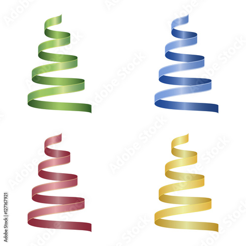Set stylized ribbon Christmas tree. Vector illustration