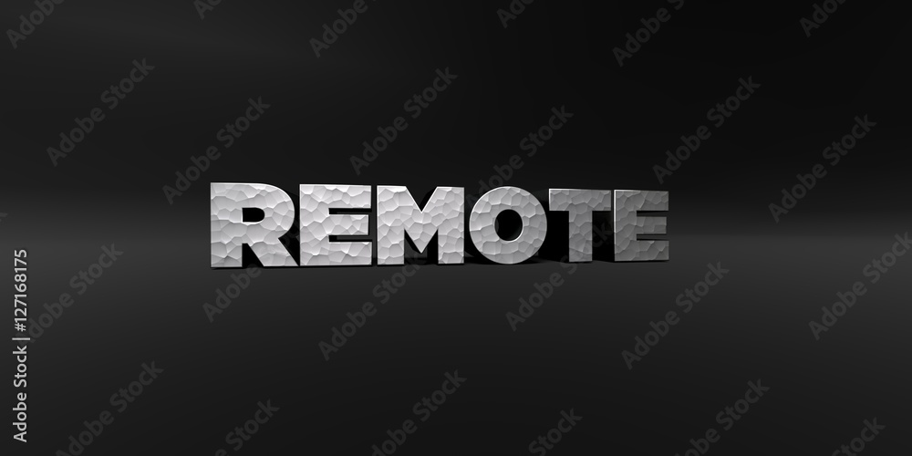 REMOTE - hammered metal finish text on black studio - 3D rendered royalty free stock photo. This image can be used for an online website banner ad or a print postcard. REMOTE - hammered metal finish text on black studio - 3D rendered royalty free stock photo. This image can be used for an online website banner ad or a print postcard.
