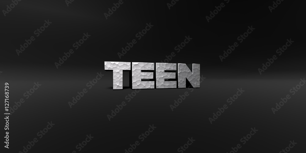 TEEN - hammered metal finish text on black studio - 3D rendered royalty free stock photo. This image can be used for an online website banner ad or a print postcard. TEEN - hammered metal finish text on black studio - 3D rendered royalty free stock photo. This image can be used for an online website banner ad or a print postcard.