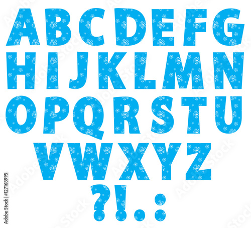 winter English alphabet with snowlakes pattern