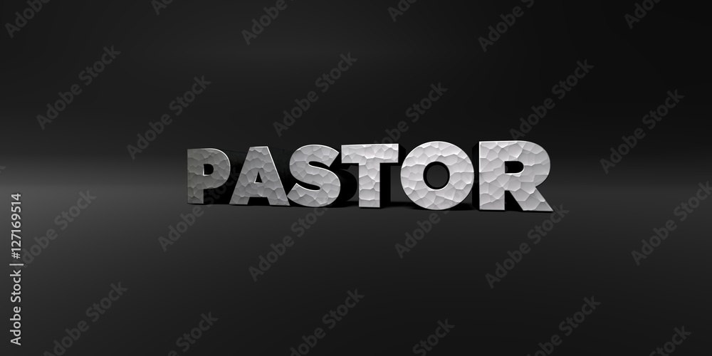 PASTOR - hammered metal finish text on black studio - 3D rendered royalty free stock photo. This image can be used for an online website banner ad or a print postcard. PASTOR - hammered metal finish text on black studio - 3D rendered royalty free stock photo. This image can be used for an online website banner ad or a print postcard.