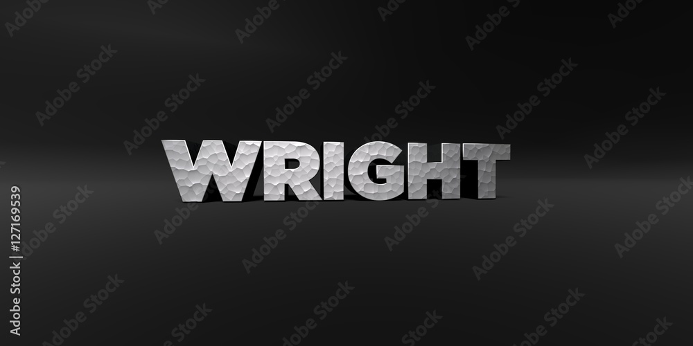 WRIGHT - hammered metal finish text on black studio - 3D rendered royalty free stock photo. This image can be used for an online website banner ad or a print postcard. WRIGHT - hammered metal finish text on black studio - 3D rendered royalty free stock photo. This image can be used for an online website banner ad or a print postcard.