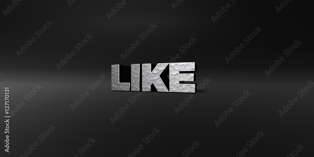 Obraz premium LIKE - hammered metal finish text on black studio - 3D rendered royalty free stock photo. This image can be used for an online website banner ad or a print postcard.